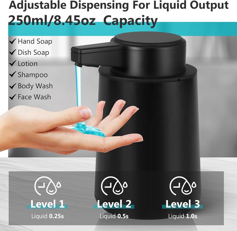 Phneems Automatic Soap Dispenser Liquid Touchless: 9oz Plastic Black 3-Level Adjustable Modern Rechargeable Electric Smart Auto Soap Dispenser - Bathroom Kitchen Hand Dish Lotion - Image 5